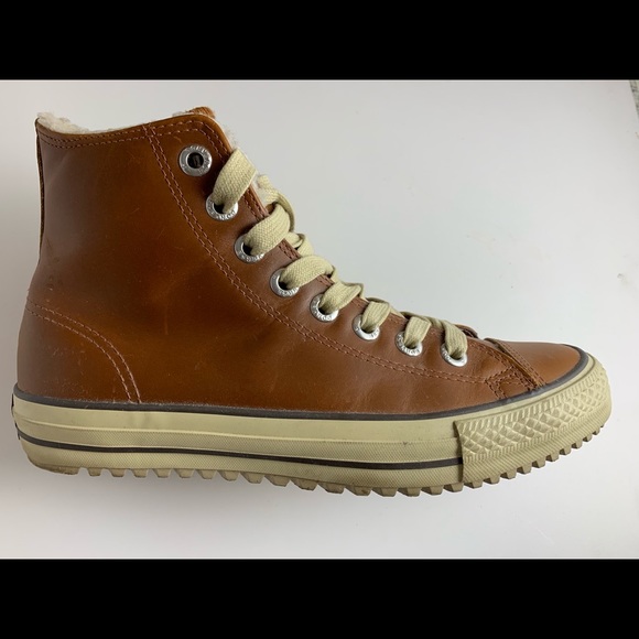 Men’s brown leather & shearling Converse sneakers - Picture 6 of 8